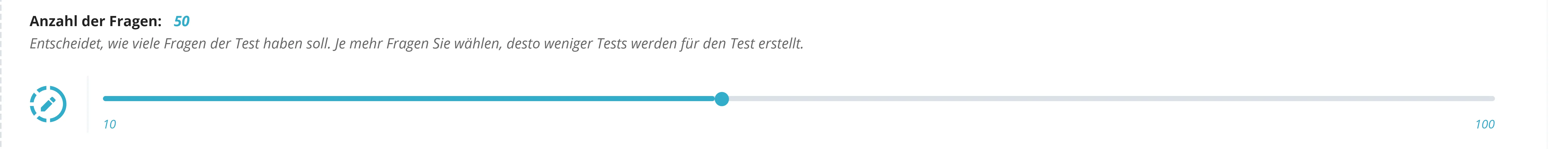 Hier ist ein Screenshot der Testanzahlauswahl von dem Aptitude Tests Praxistest für benutzerdefinierte Testanzahlenauswahl