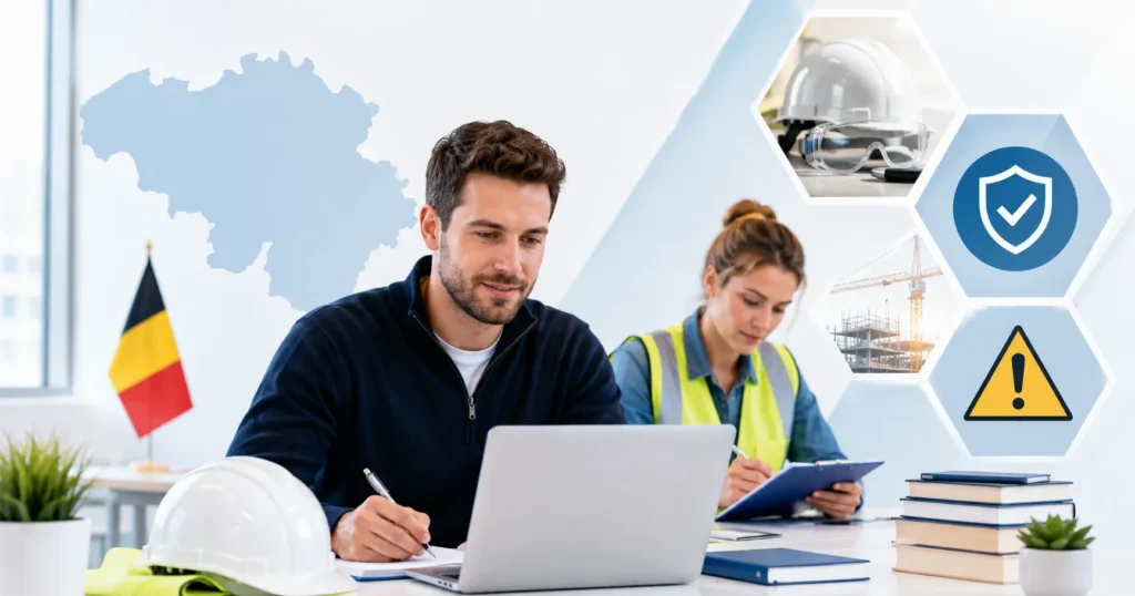 Belgische professional bereidt zich met Easy-Quizzz voor op het VCA Basis proefexamen voor beroepsvergunningen en veiligheid.
