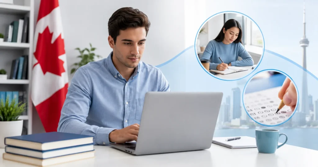 Easy-Quizzz IFIC Practice Test image for Canada featuring a professional studying online for an Employment Test certification with IFIC Exam Questions.