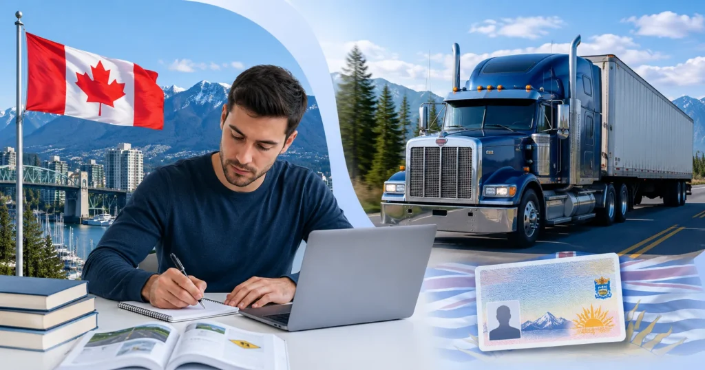 Easy-Quizzz driving license practice image for Canada (CA), Driving License, British Columbia Class 1 commercial semi-trailer, ICBC Class 1 Knowledge Test preparation.
