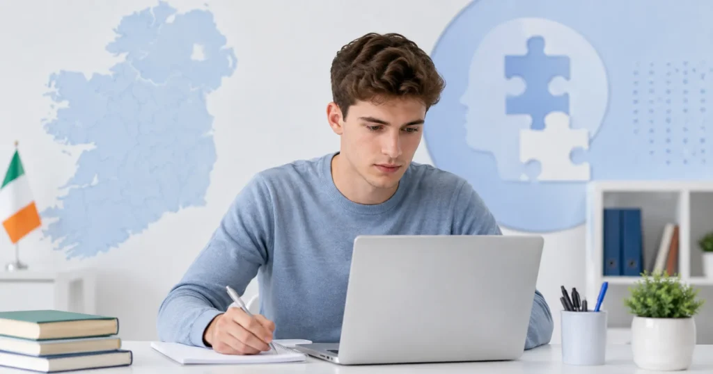 Easy-Quizzz Harrison Assessment Test for Ireland featuring a professional aptitude assessment test study scene for online exam preparation.