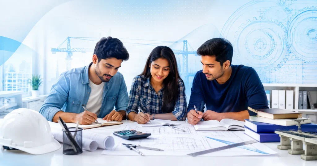 Easy-Quizzz SSC JE Mock Test image for India’s Sarkari Exam and SSC Exam preparation, showing engineering candidates studying.