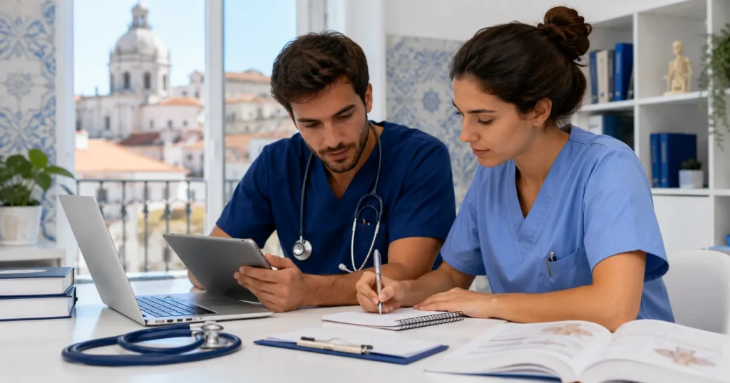 este de Enfermagem Easy-Quizzz para exame de especialidade universitário em Portugal, com estudantes de saúde em preparação online