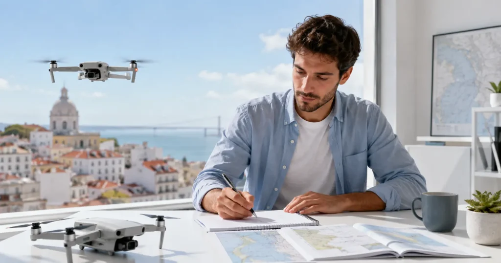 Preparacao para exame drone A1 A3 e Exame Piloto De Drone A1/A3 em Portugal com drone e materiais de estudo