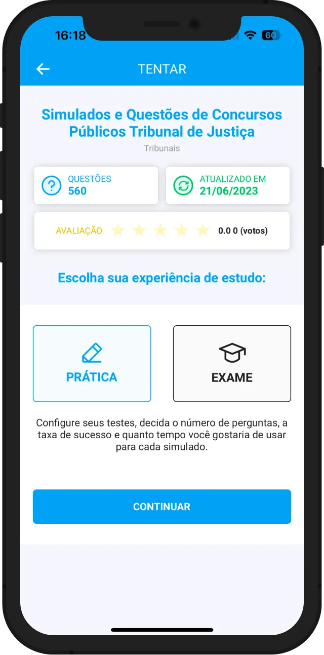 Personalize o teste no modo de prática