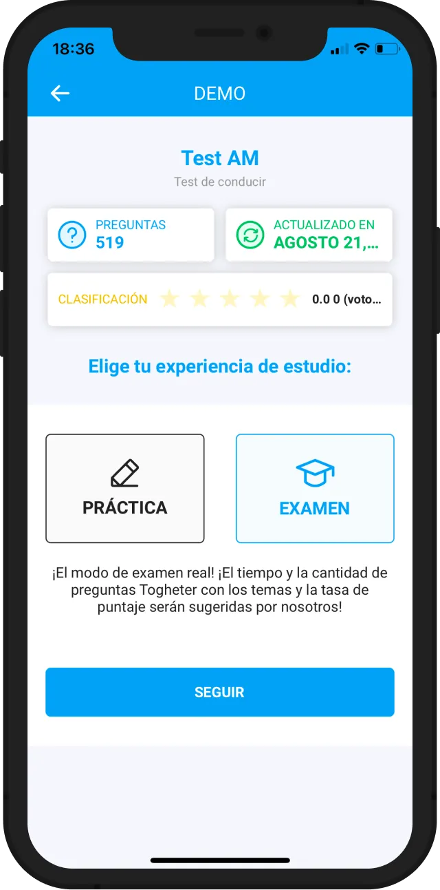 ¡Prueba un examen real con el Modo Examen!