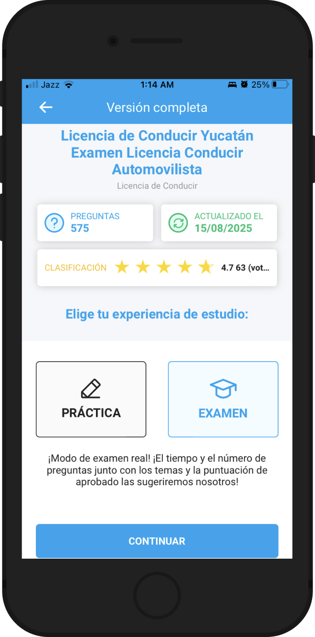 Haz un examen real con el Modo Examen