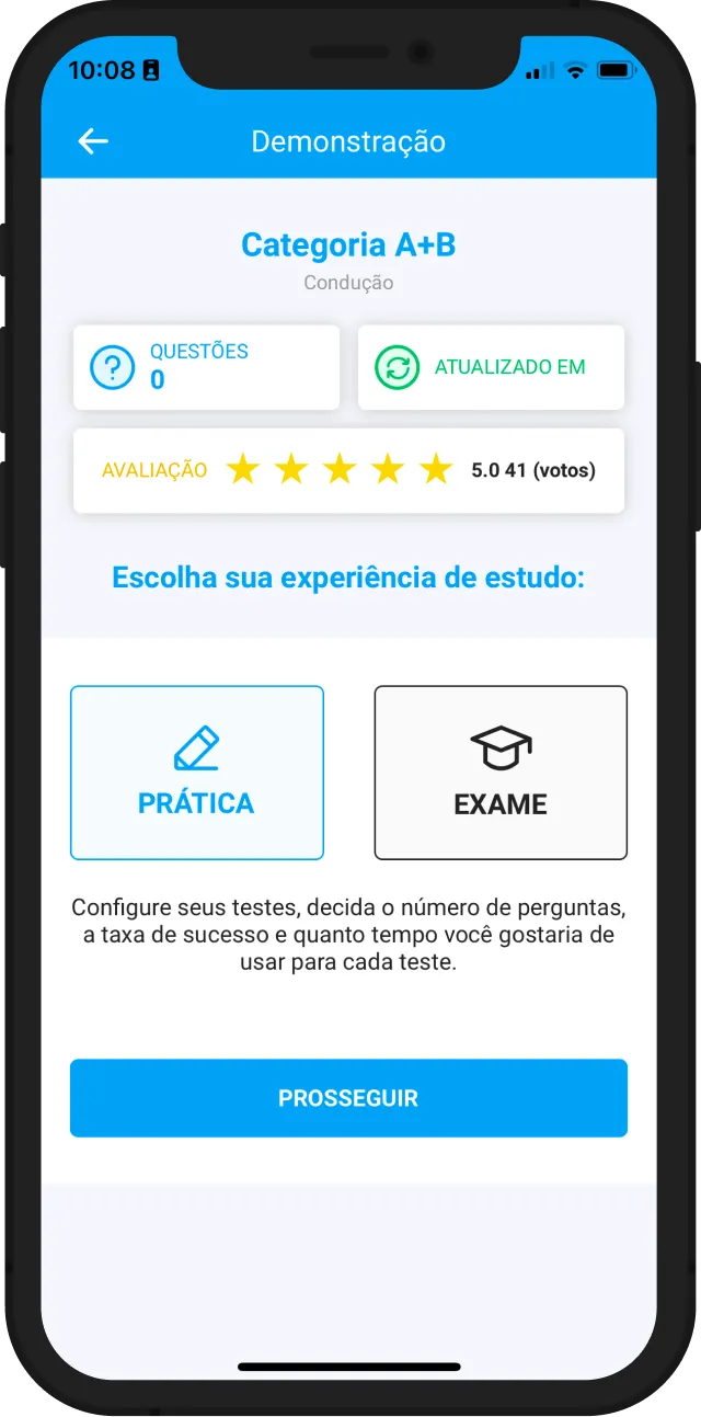 Personalize o teste no modo de prática