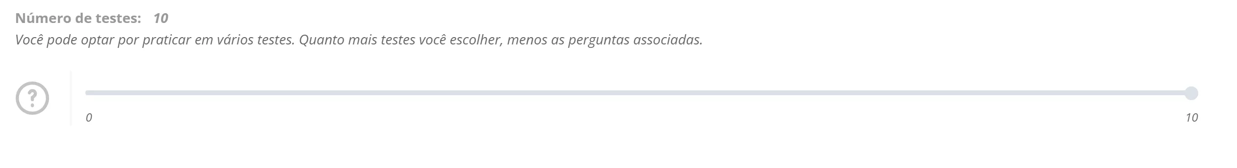 Escolha qual o número de testes que quer fazer Licencas