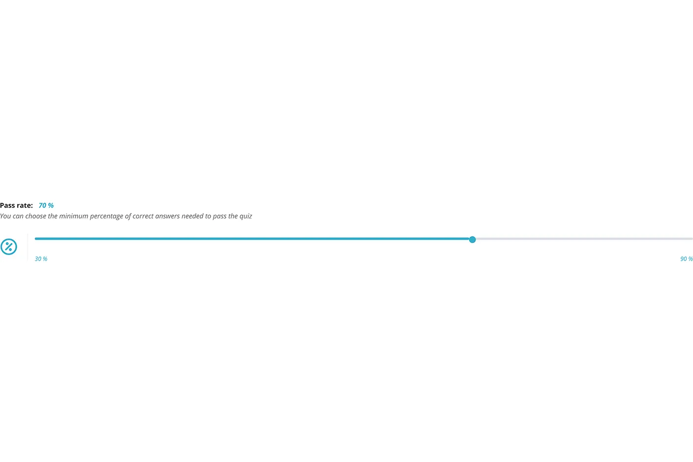 There is a screenshot of custom passing score selector of Citizenship Test practice test There is a screenshot of custom passing score selector of Citizenship Test practice test