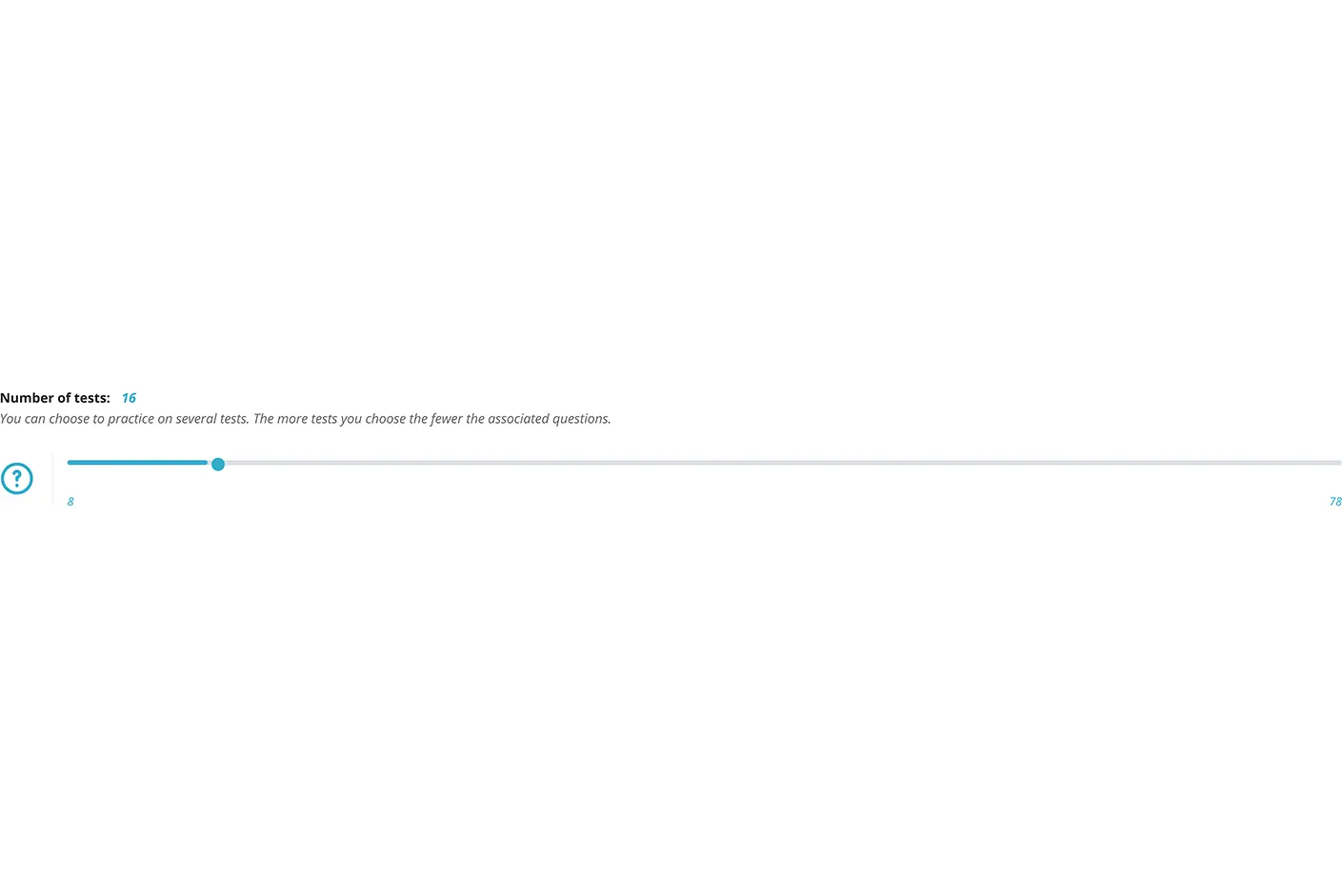 There is a screenshot of number of test selector of License Test practice test for custom number of test selection 