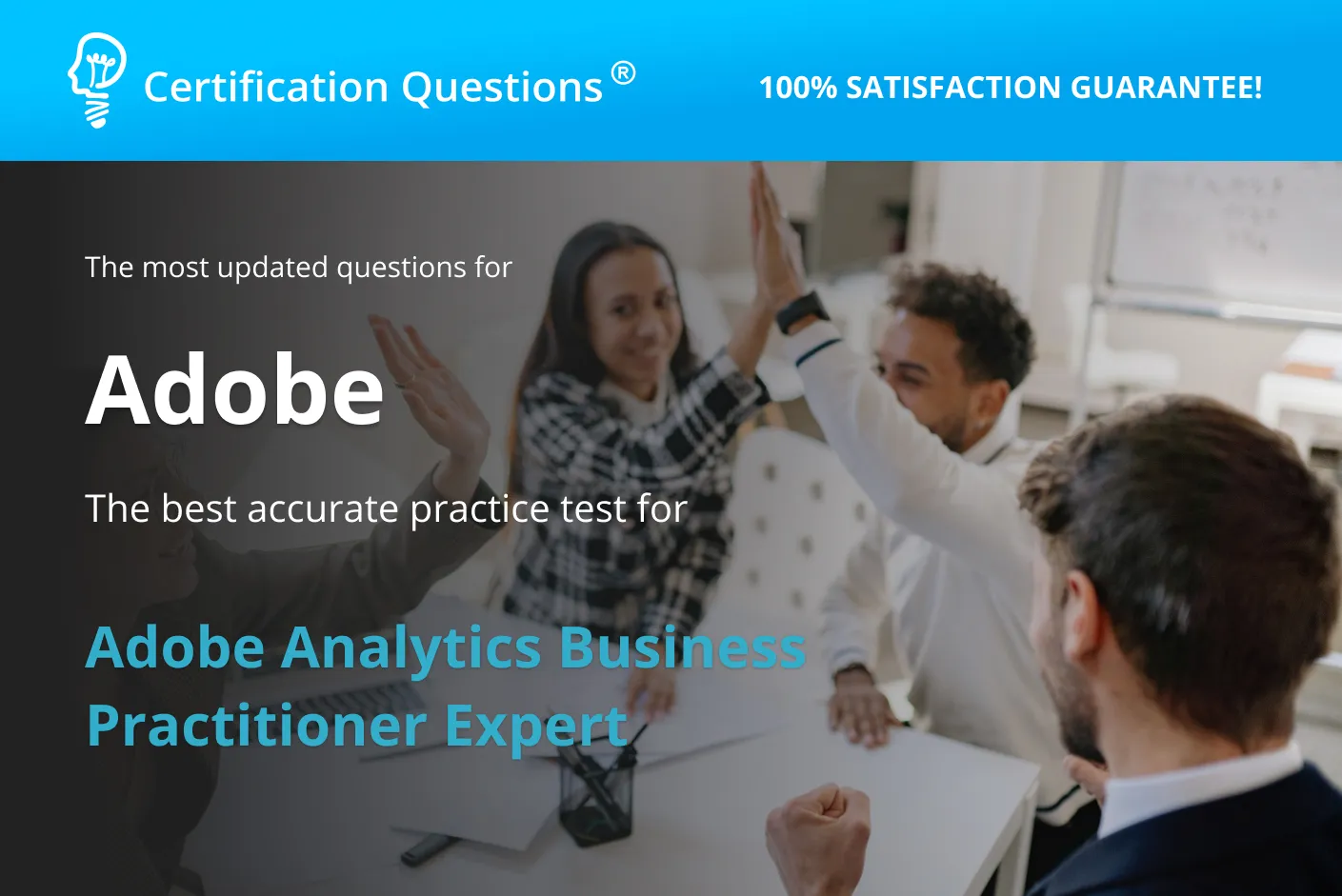 This image represents the Adobe Analytics Certification practice test
